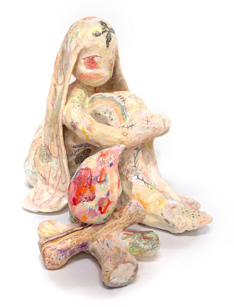 🌟 Bunny's Rest Bonfire, 36 x 48 x 64 cm + 26 x25 x 32 cm, Mixed media on Paper mache, 2022