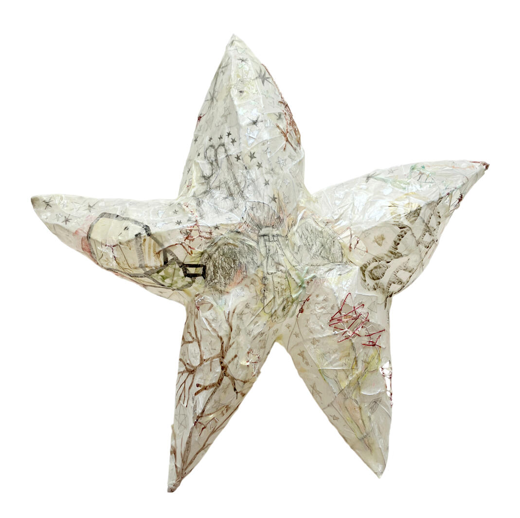 Full star, Mixed media, beeswax on wire, paper, 2024