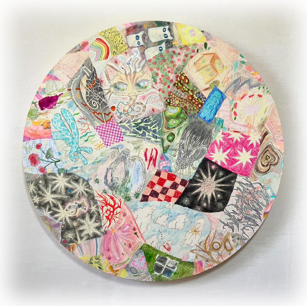 My Reality, 70 x 70 cm, mixed media on panel, 2023