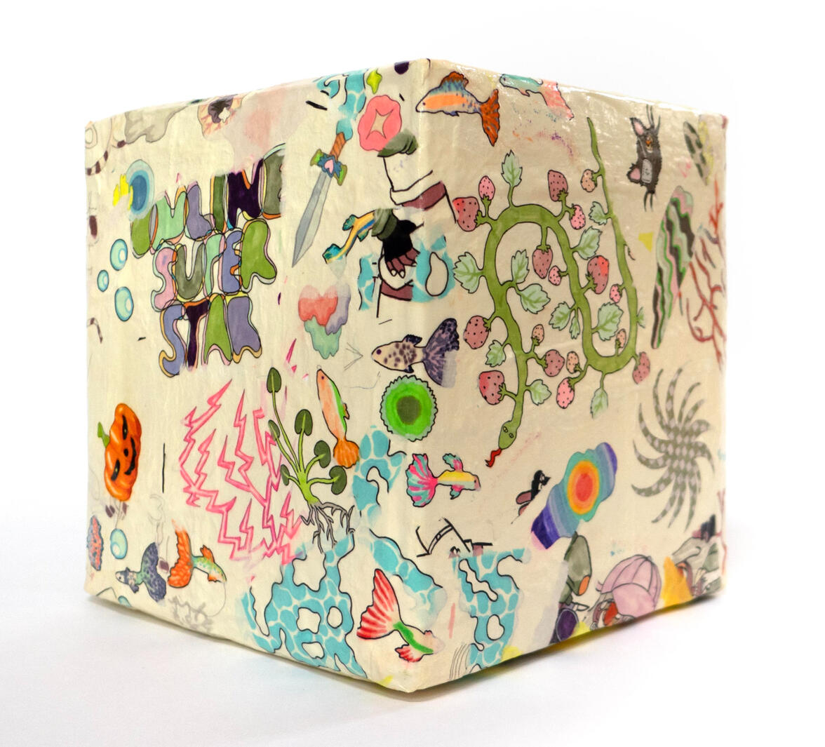 BOX layer-29, 23.5 x 23.5 x 23.5 cm, Mixed media on CardBoard, 2022