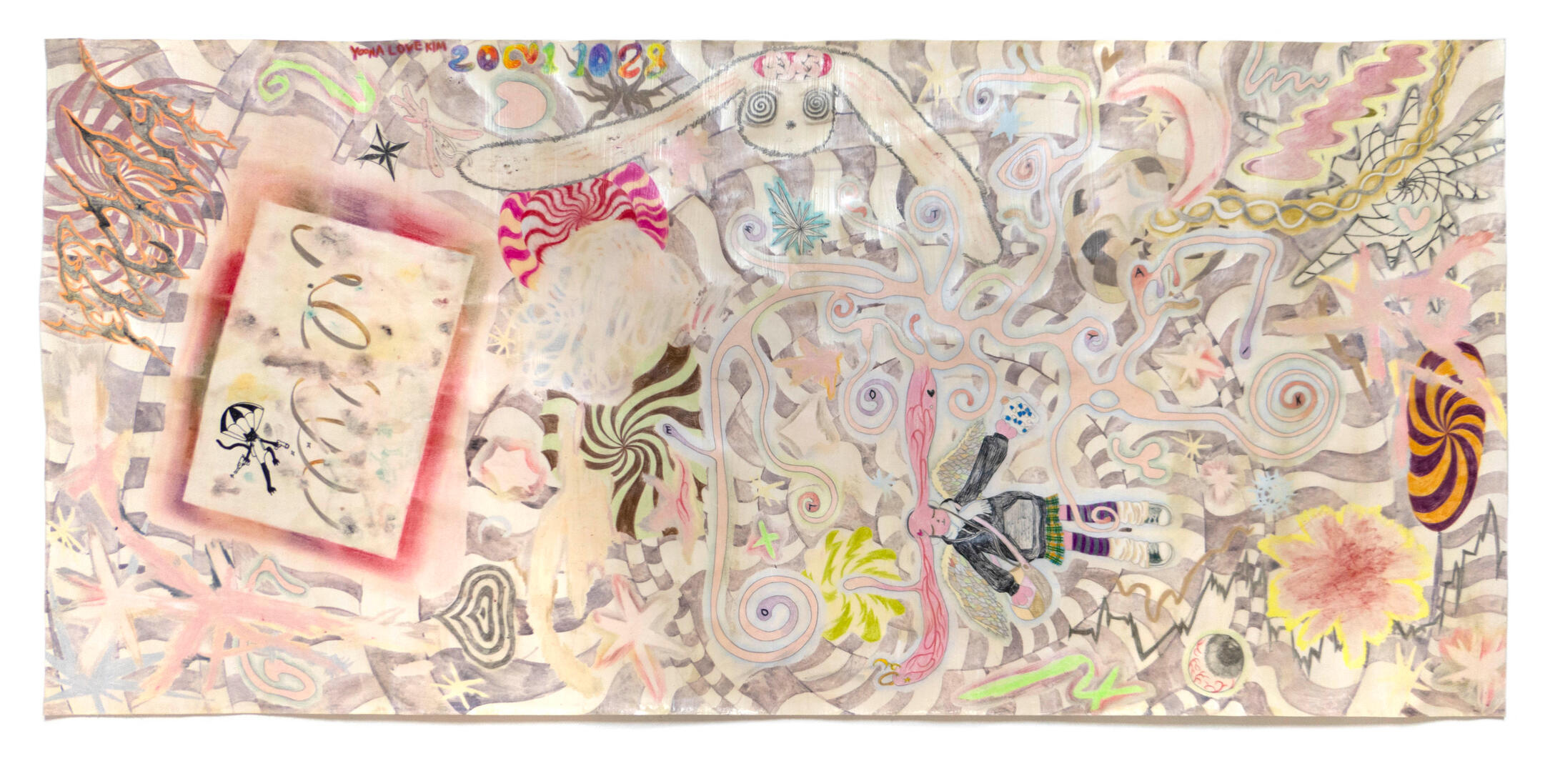 girl's Otolithiasis, 45 x 97 cm, Mixed media, Beeswax on paper, 2021