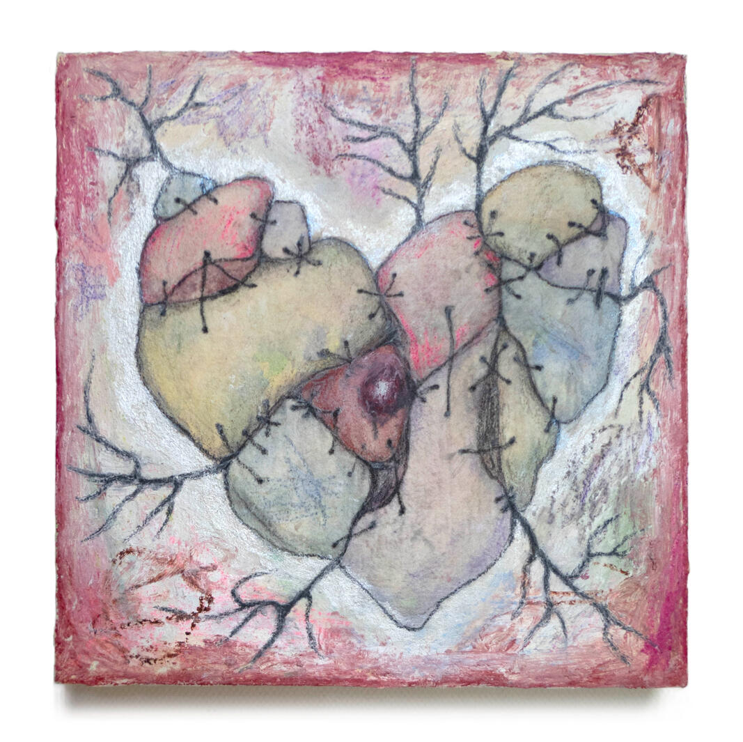 Stitched, 8 x 8 cm, Mixed media on Panel, 2022