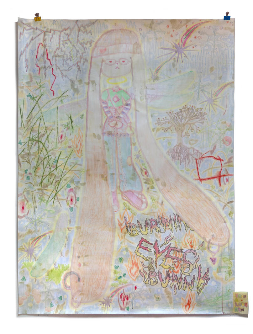 🌟 Burning eye’s bunny, 200 x 150 cm, Mixed media, Beeswax on paper, 2020