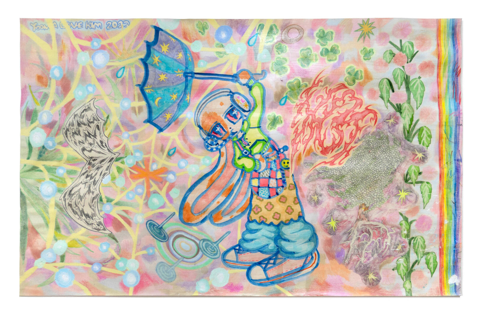 Walk on rainy day, 45 x 73 cm, Mixed media, Beeswax on paper, 2022