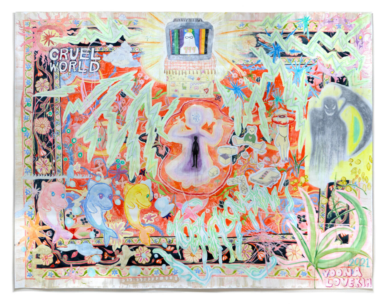 🌟 The patterns on the carpet contained my childhood memories, 150 x 190 cm, Mixed media, Beeswax on paper, 2021