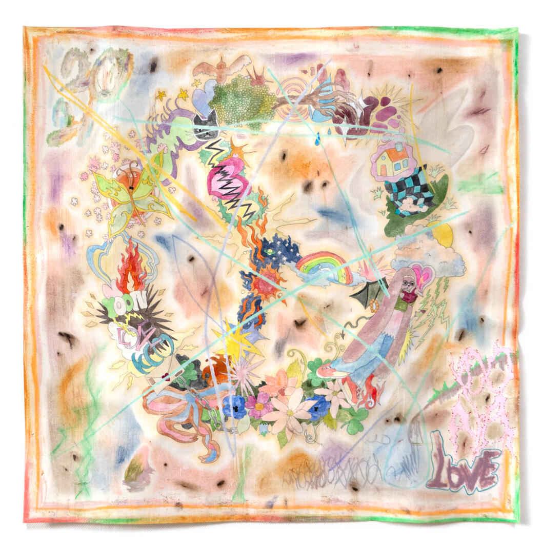 Handkerchief tied in peace, 45 x 45 cm, Mixed media, Beeswax on paper, 2021