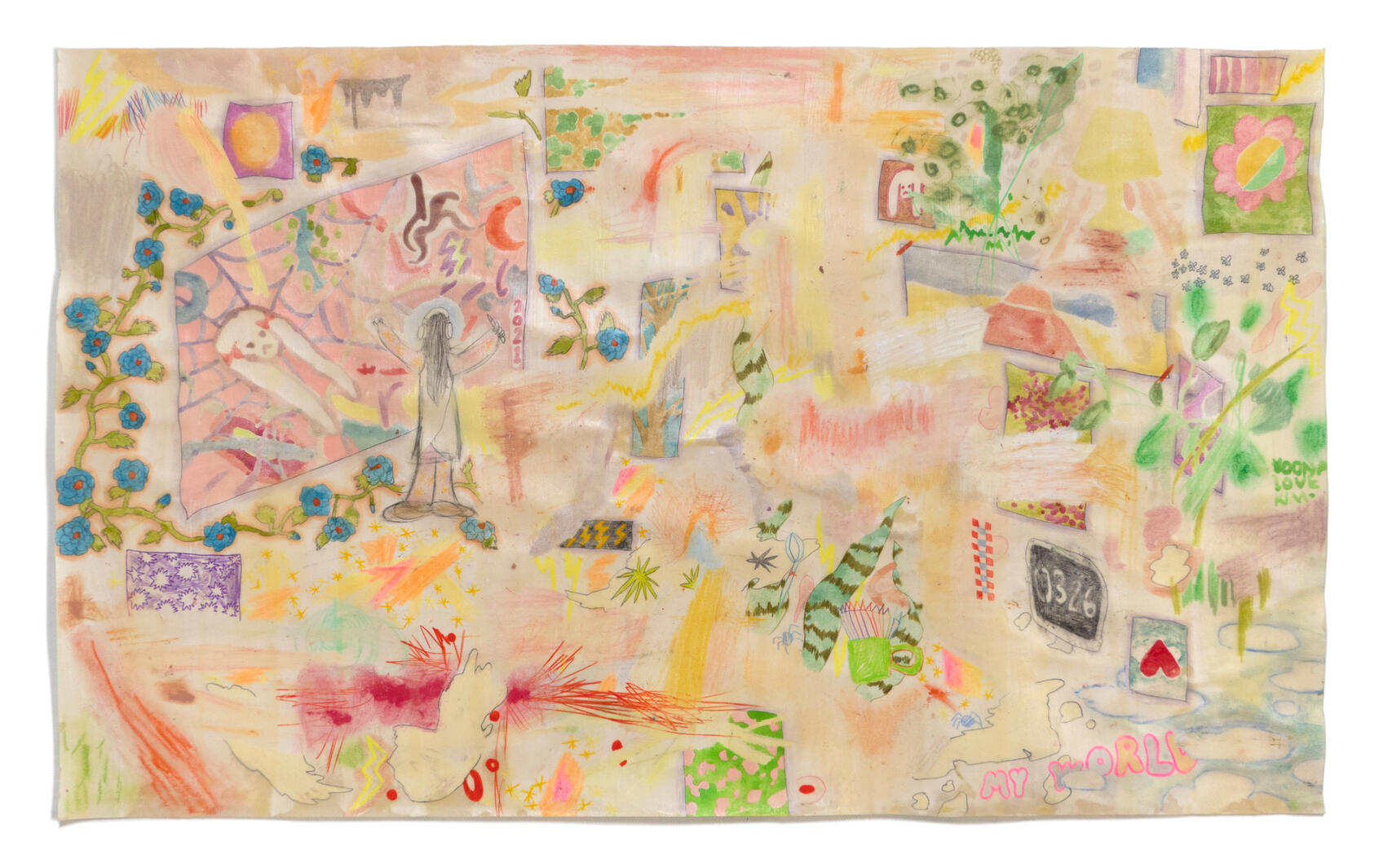 My Own Room, 45 x 75 cm, Mixed media, Beeswax on paper, 2021