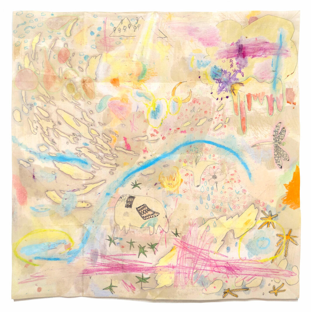 Folded 4 times Together, 45 x 45 cm, Mixed media, Beeswax on paper, 2020