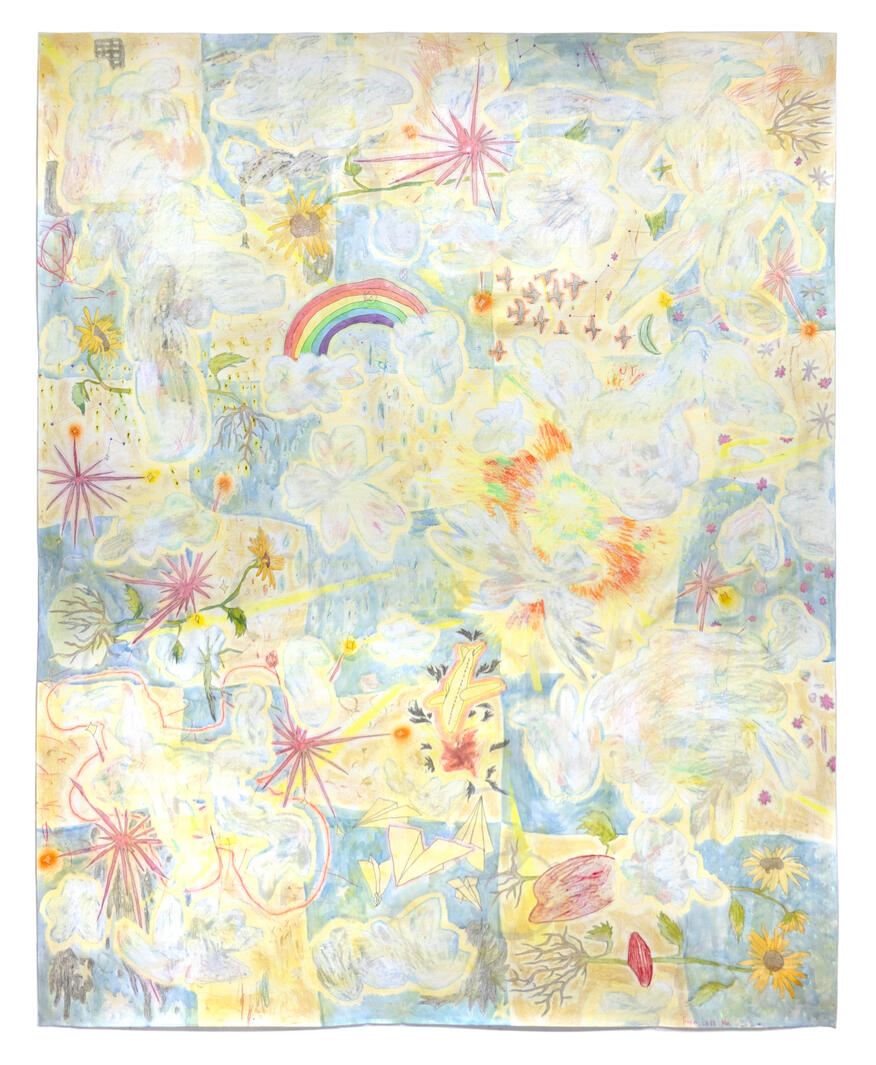 🌟 Map on the Blanket, 180 x 150 cm, Mixed media, Beeswax on paper, 2020